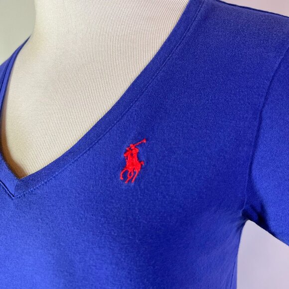 Y2K Ralph Lauren Sport Size S V-Neck Tee Cotton Violet - Picture 6 of 8